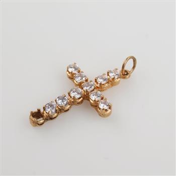 18kt Gold Clear Stone Cross Pendant