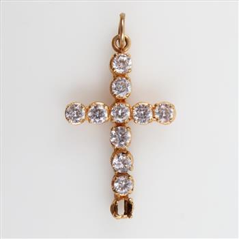 18kt Gold Clear Stone Cross Pendant