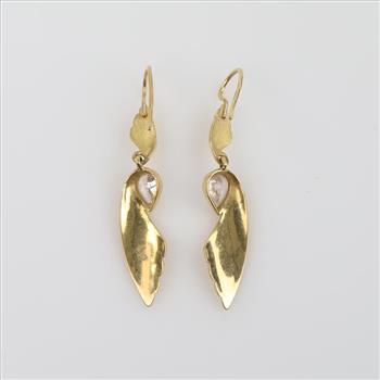 18kt Gold Clear Stone Dangle Earrings