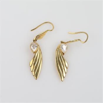 18kt Gold Clear Stone Dangle Earrings