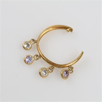 18kt Gold Clear Stone Dangle Hoop Earring