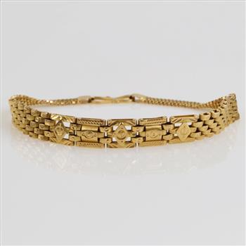 18kt Gold Decorated Link Bracelet-Evaluated By Our Certified Gemologist-AGS/GIA