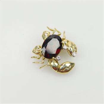 18kt Gold Diamond And Garnet Crab Brooch