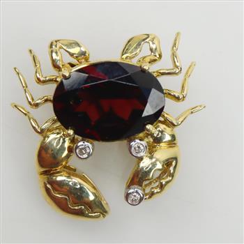 18kt Gold Diamond And Garnet Crab Brooch