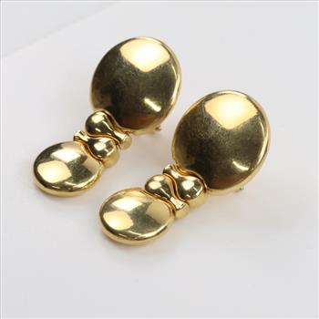 18kt Gold Double Button Hollow Leverback Earrings