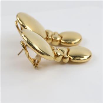 18kt Gold Double Button Hollow Leverback Earrings