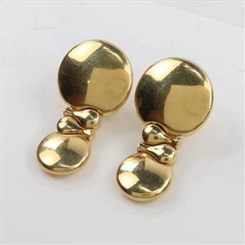 18kt Gold Double Button Hollow Leverback Earrings
