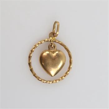 18kt Gold Hollow Heart Dangle Pendant