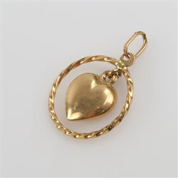 18kt Gold Hollow Heart Dangle Pendant