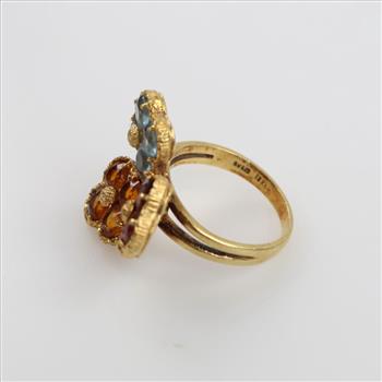 18kt Gold Multi Color Stone Flower Ring