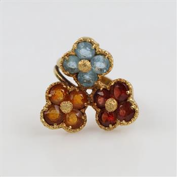 18kt Gold Multi Color Stone Flower Ring