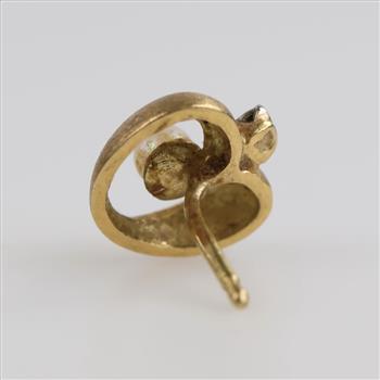 18kt Gold Pearl Clear Stone Accent Stud Earring