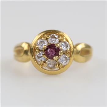 18kt Gold Pink Stone Clear Stone Accent Ring