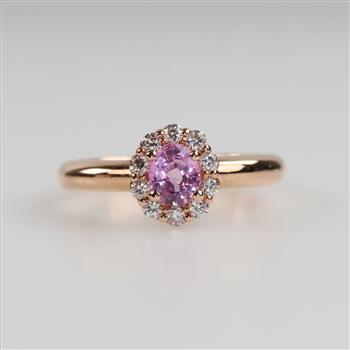 18kt Gold Pink Stone Diamond Accent Ring