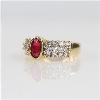 18kt Gold Red Ruby Diamond Accent Ring- Evaluated By Our Certified Gemologist-AGS/GIA