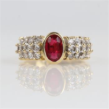 18kt Gold Red Ruby Diamond Accent Ring- Evaluated By Our Certified Gemologist-AGS/GIA