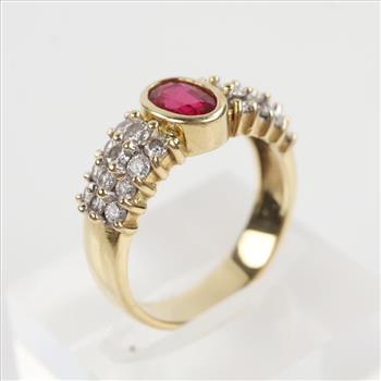 18kt Gold Red Ruby Diamond Accent Ring- Evaluated By Our Certified Gemologist-AGS/GIA