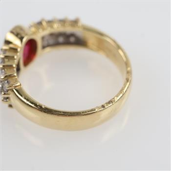 18kt Gold Red Ruby Diamond Accent Ring- Evaluated By Our Certified Gemologist-AGS/GIA
