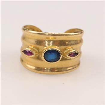 18kt Gold Ruby And Sapphire Cuff Ring