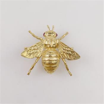 18kt Gold Ruby Bee Pin