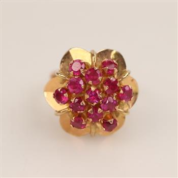 18kt Gold Ruby Flower Dome Ring