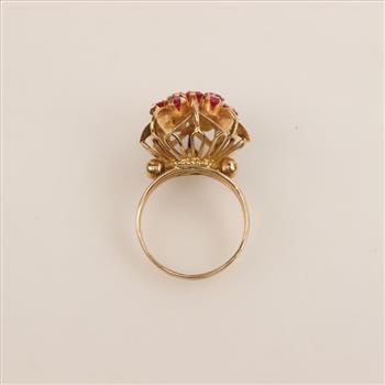 18kt Gold Ruby Flower Dome Ring