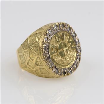 18kt Gold Signet BMW Diamond Ring-Evaluated By Our Certified Gemologist-AGS/GIA