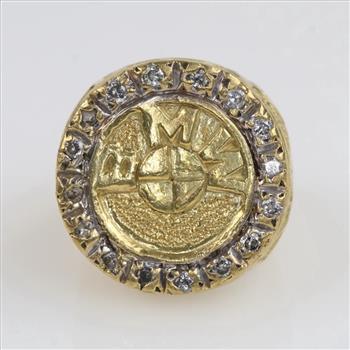 18kt Gold Signet BMW Diamond Ring-Evaluated By Our Certified Gemologist-AGS/GIA