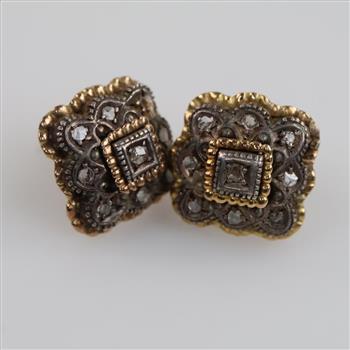 18kt Gold Sterling Silver Accent Diamond Earrings