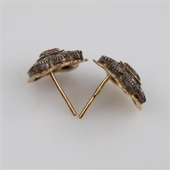 18kt Gold Sterling Silver Accent Diamond Earrings