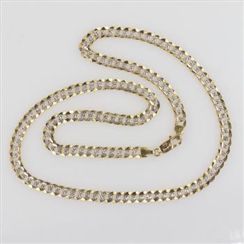 18kt Gold Two-Tone Flat Curb Link Chain Necklace-Evaluated By Our Certified Gemologist-AGS/GIA