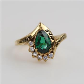 18kt GP Green And Clear Stone Class Ring