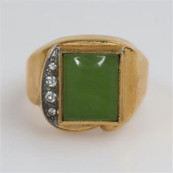 18kt GP Green Stone Clear Stone Accent Ring