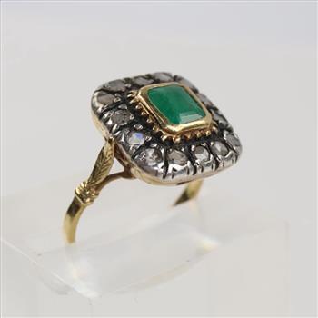 18kt Two Tone Gold Diamond And Emerald Vintage Ring-Evaluated By Our Certified Gemologist-AGS/GIA