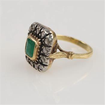 18kt Two Tone Gold Diamond And Emerald Vintage Ring-Evaluated By Our Certified Gemologist-AGS/GIA