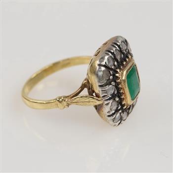 18kt Two Tone Gold Diamond And Emerald Vintage Ring-Evaluated By Our Certified Gemologist-AGS/GIA