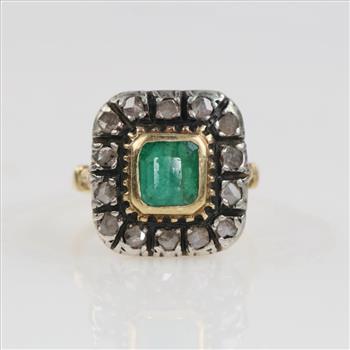 18kt Two Tone Gold Diamond And Emerald Vintage Ring-Evaluated By Our Certified Gemologist-AGS/GIA