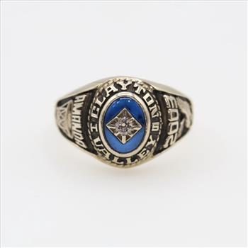 18kt White Gold Blue Stone Diamond Accent Class Ring