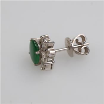 18kt White Gold Diamond And Jade Single Earring