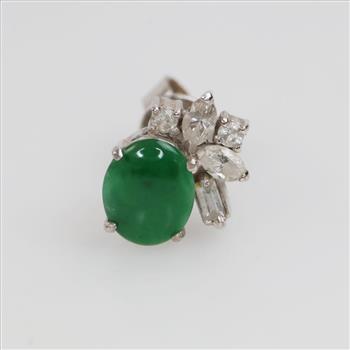 18kt White Gold Diamond And Jade Single Earring