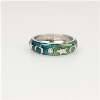18kt White Gold Diamond Moon And Stars Band