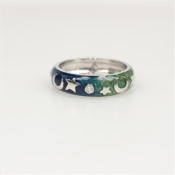 18kt White Gold Diamond Moon And Stars Band