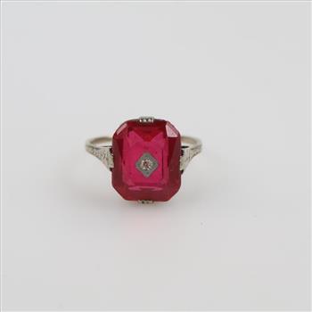 18kt White Gold Ruby, Diamond Accent Ring