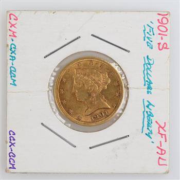 1901-S US Liberty Head Fine Gold Half Eagle 5 Dollars