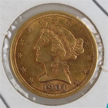 1901-S US Liberty Head Fine Gold Half Eagle 5 Dollars