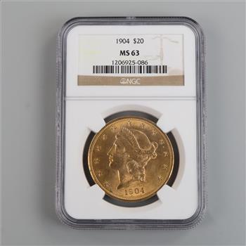 1904 MS63 US Liberty Head Gold $20 NGC Graded