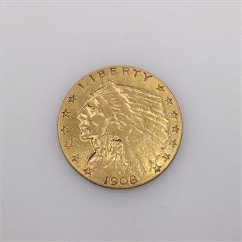 1908 Indian Head Gold $2.50 Quarter Eagle