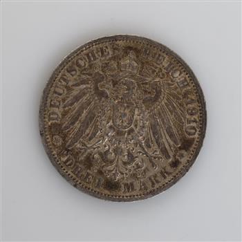1910 G German States Prussia Silver 3 Mark