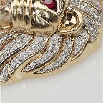 1.91cts TW Diamond 10kt Gold Ruby Lion Head Pendant-Evaluated By Our Certified Gemologist-AGS/GIA