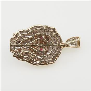 1.91cts TW Diamond 10kt Gold Ruby Lion Head Pendant-Evaluated By Our Certified Gemologist-AGS/GIA